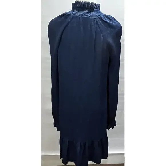 Sandro Paris V-Neck Blue Shift Dress‎ Neck Tie Long Sleeve Sz 36/US Sm - Picture 5 of 12